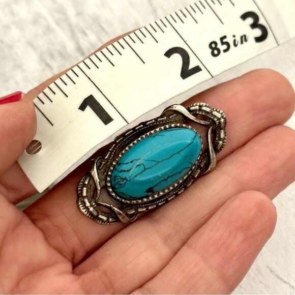 Turquoise tone silver tone adjustable ring - Picture 5 of 11